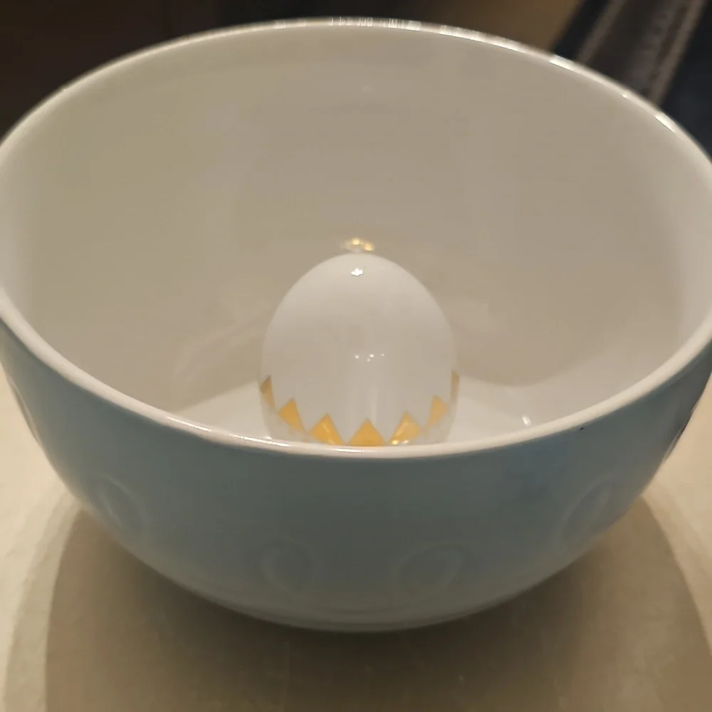 Threshold Blue Stoneware Easter Centerpiece Bowl With Egg Center Geometric EUC